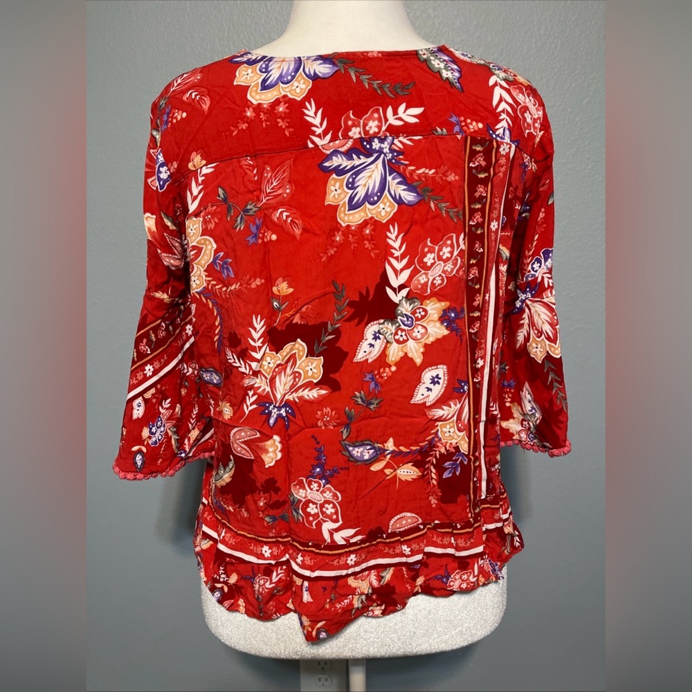 Jaase Boho Floral Tunic Top Festivalcore Coastal Cowgirl Peasant Blouse Size Sm‎ - Picture 3 of 8